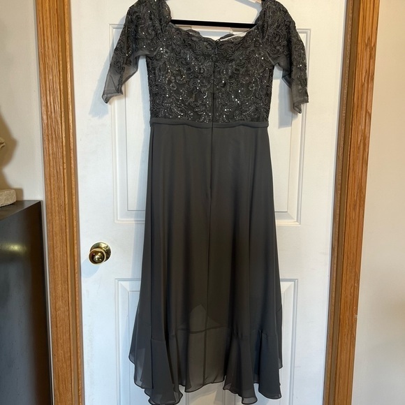 JJ House Women’s Lace Chiffon Ruffled High Low, Steel Grey Dress, #69 - Picture 14 of 16